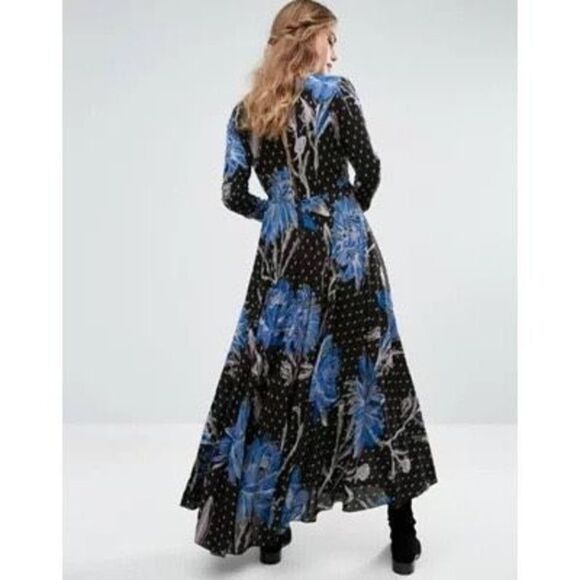 Free People First Kiss Printed Maxi Dress Botanical Night Blue XS - Picture 2 of 8